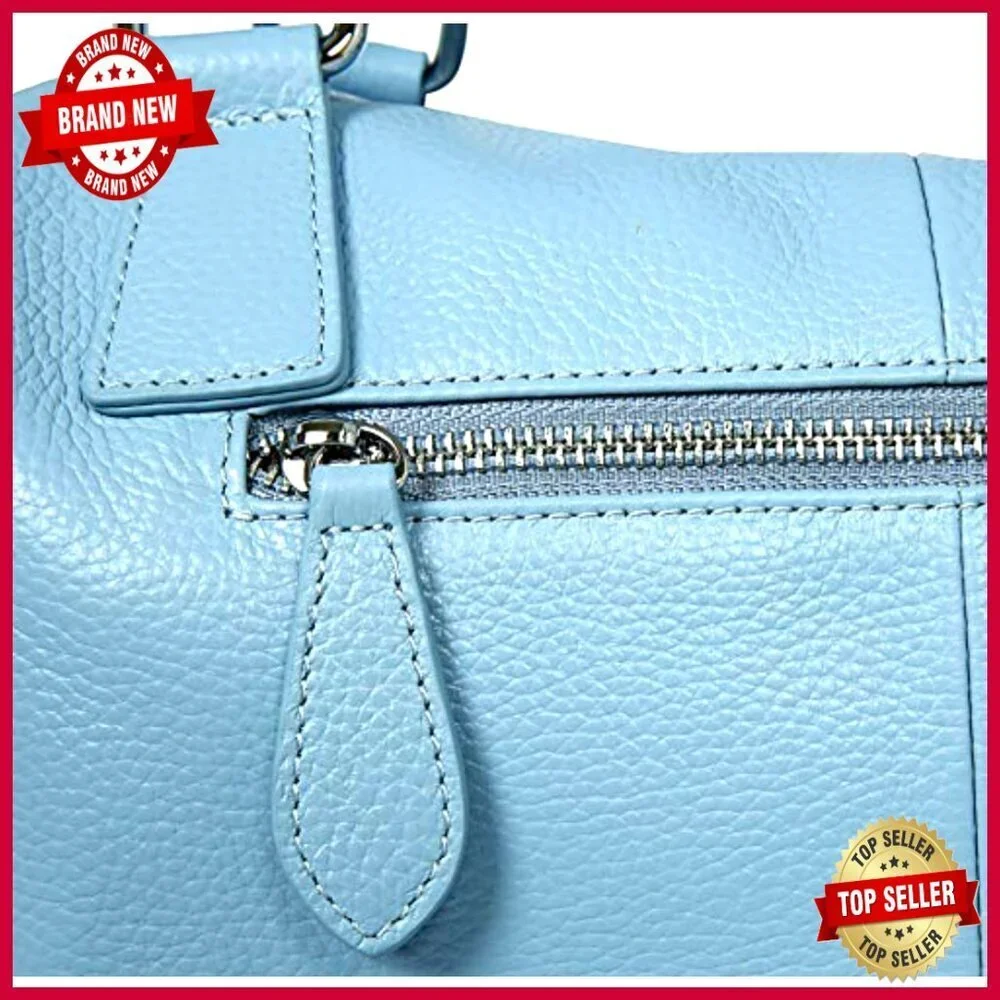 Genuine Leather Satchel Tote Bag with Crossbody Strap and Fringe Detail